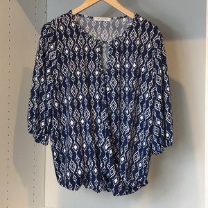 Blue and White Printed Top by Lilac Clothing, M